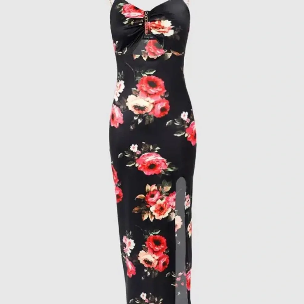 NWT Large Sexy floral print body con dress 2023 sleeveless chain decor - Picture 6 of 7